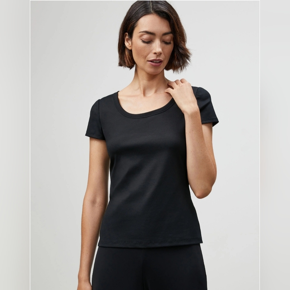 NWT Lafayette 148 New York Cotton Rib Scoop Neck T-Shirt